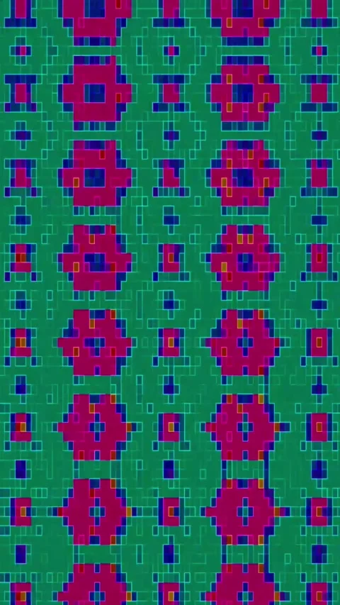 Abstract geometric pattern in green with red and blue details. Stock Footage 344707656