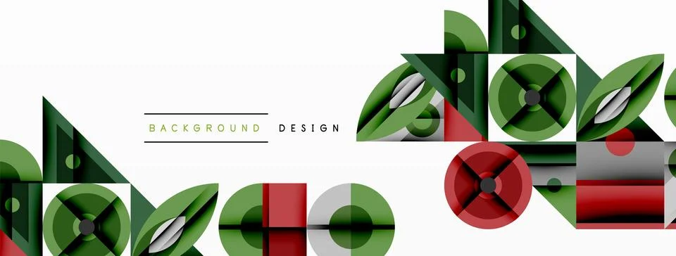 Abstract geometric pattern. Green, red elements repeat across white space. Illustrazione stock