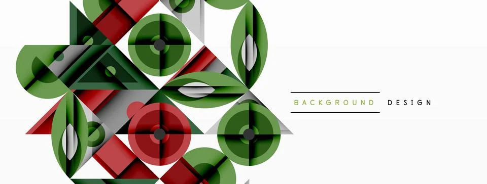 Abstract geometric pattern. Green, red shapes overlap creating modern design. Stock Illustration