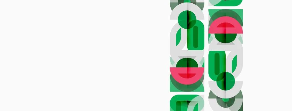 Abstract geometric pattern. Green, red circles overlap white rectangles. イラスト素材