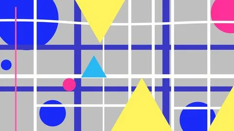 Abstract geometric pattern with grid background and colorful shapes, geometri Ilustración de archivo