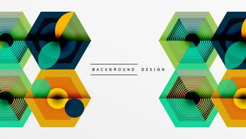 Abstract geometric pattern. Hexagons, circles overlap creating layered visual 스톡 일러스트