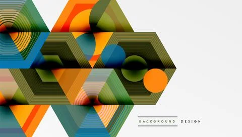 Abstract geometric pattern. Hexagons, circles, lines create modern design. Warm, Stock Illustration