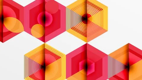 Abstract geometric pattern. Hexagons create optical illusion. Red, orange hues Stock Illustration