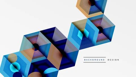 Abstract geometric pattern. Hexagons create layered illusion, using blue, brown Stock Illustration