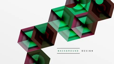 Abstract geometric pattern. Hexagons, cubes create dynamic visual flow. Green, Stock Illustration