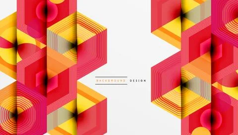 Abstract geometric pattern. Hexagons, lines create vibrant visual effect. Red, Illustrazione stock