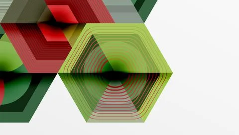 Abstract geometric pattern. Hexagons overlap, creating layered effect. Red, Stock Illustration