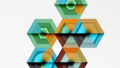 Abstract geometric pattern. Hexagons overlap, creating optical illusion. Warm, Stock Illustration