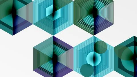 Abstract geometric pattern. Hexagons overlap, creating optical illusion. Blue, Stock Illustration