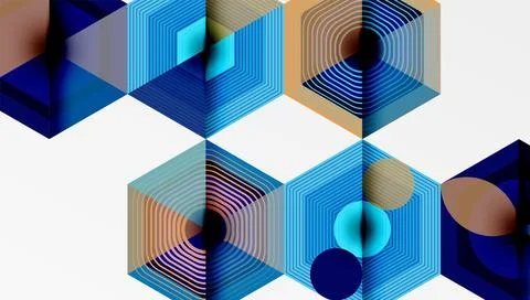 Abstract geometric pattern. Hexagons overlap, creating layered visual effect. Illustrazione stock