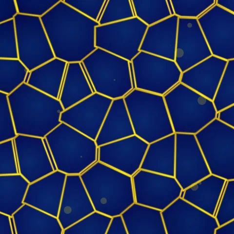 Abstract geometric pattern of interconnected blue and yellow polygons Stock Footage 345689111