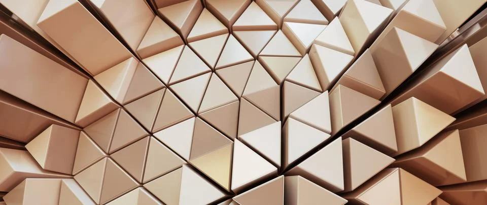 Abstract Geometric Pattern of Interlocking Beige Triangles and Prisms with .. Ilustración de archivo