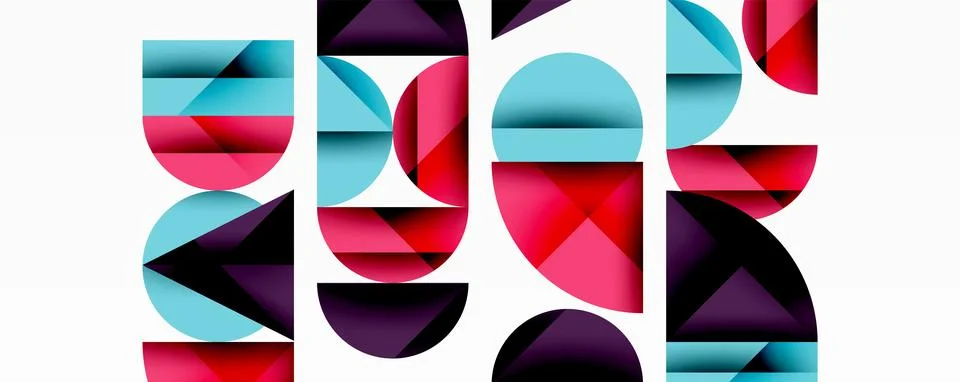 Abstract geometric pattern with intersecting circles and triangles in gradients. Illustrazione stock