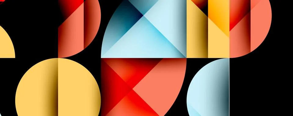 Abstract geometric pattern with intersecting circles and triangles in gradients. Ilustración de archivo