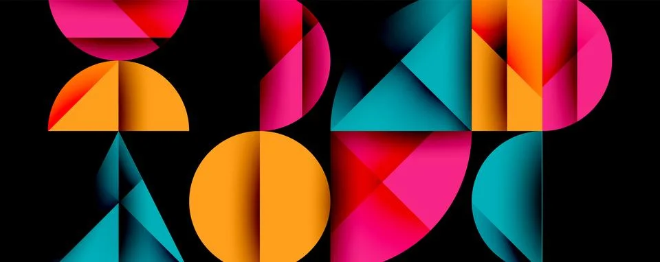 Abstract geometric pattern with intersecting circles and triangles in gradients. Stock Illustration