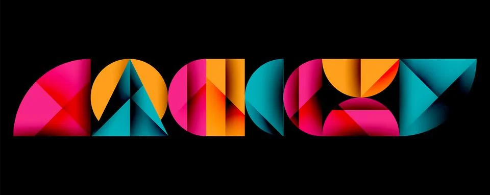 Abstract geometric pattern with intersecting circles and triangles in gradients. Illustrazione stock
