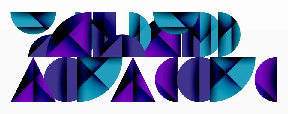 Abstract geometric pattern with intersecting circles and triangles in gradients. 库存插图