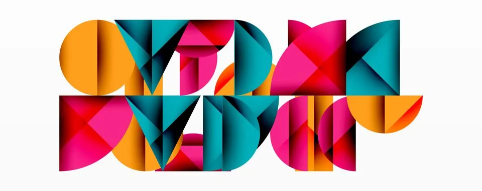 Abstract geometric pattern with intersecting circles and triangles in gradients. Illustrazione stock