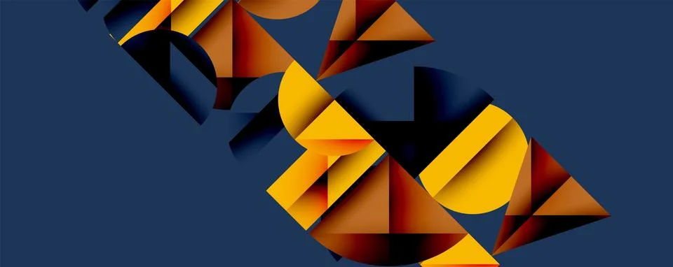 Abstract geometric pattern with intersecting circles and triangles in gradients. Illustrazione stock