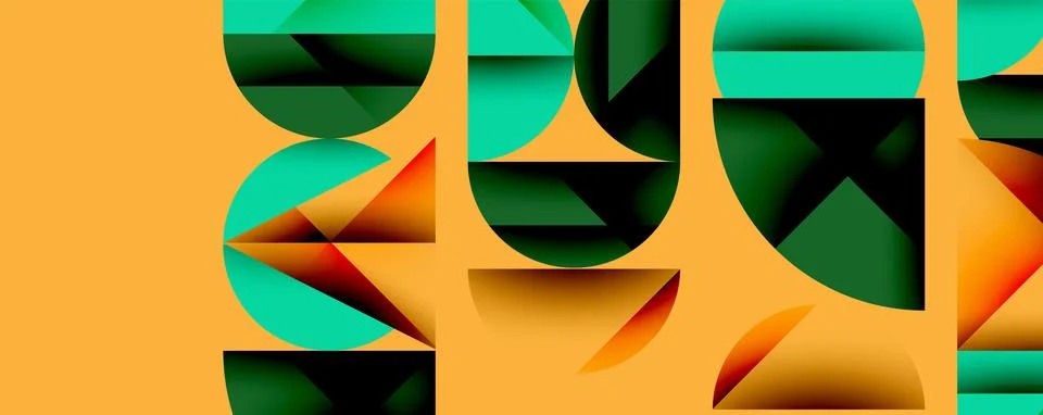 Abstract geometric pattern with intersecting circles and triangles in gradi.. Ilustración de archivo