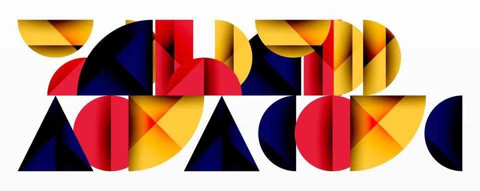 Abstract geometric pattern with intersecting circles and triangles in gradients. Illustrazione stock
