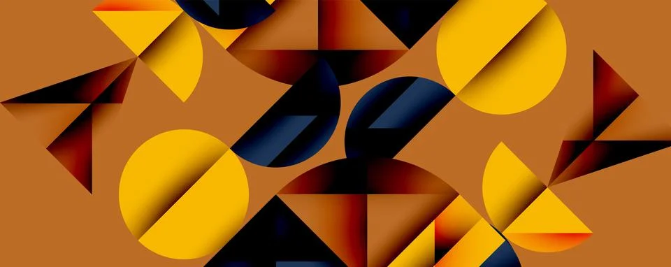 Abstract geometric pattern with intersecting circles and triangles in gradients. Illustrazione stock