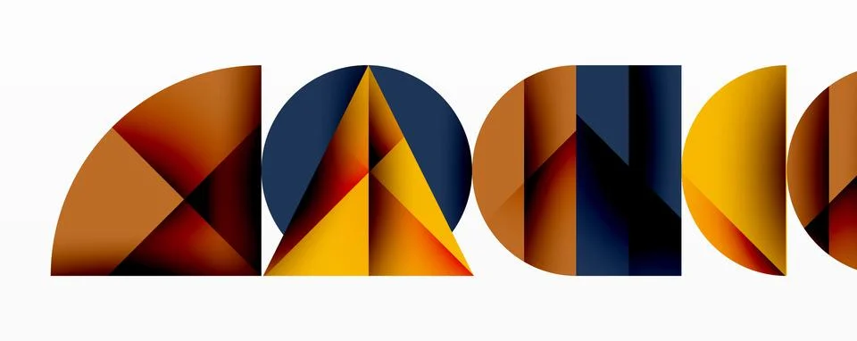 Abstract geometric pattern with intersecting circles and triangles in gradients. Ilustración de archivo