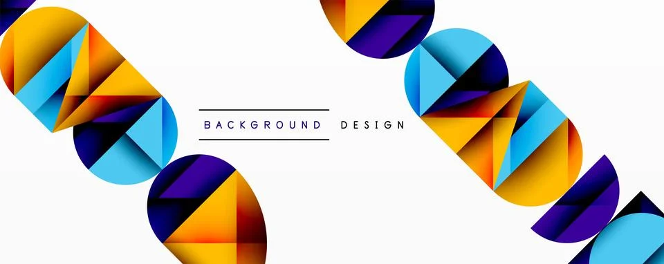 Abstract geometric pattern with intersecting circles and triangles in gradients. Ilustración de archivo