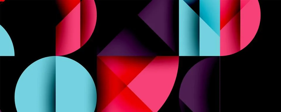 Abstract geometric pattern with intersecting circles and triangles in gradients. イラスト素材