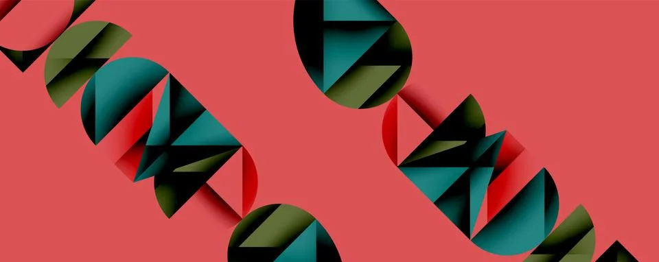 Abstract geometric pattern with intersecting circles and triangles in gradients. イラスト素材