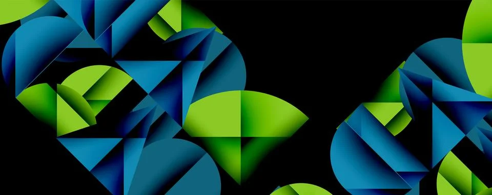 Abstract geometric pattern with intersecting circles and triangles in gradients. Illustrazione stock
