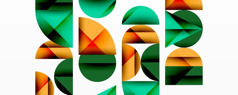 Abstract geometric pattern with intersecting circles and triangles in gradients. Illustrazione stock