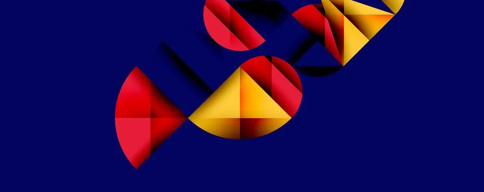 Abstract geometric pattern with intersecting circles and triangles in gradients. Illustrazione stock