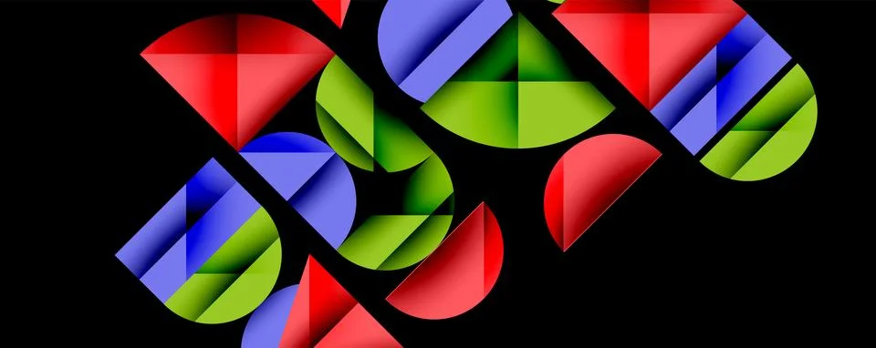 Abstract geometric pattern with intersecting circles and triangles in gradients. Stock Illustration