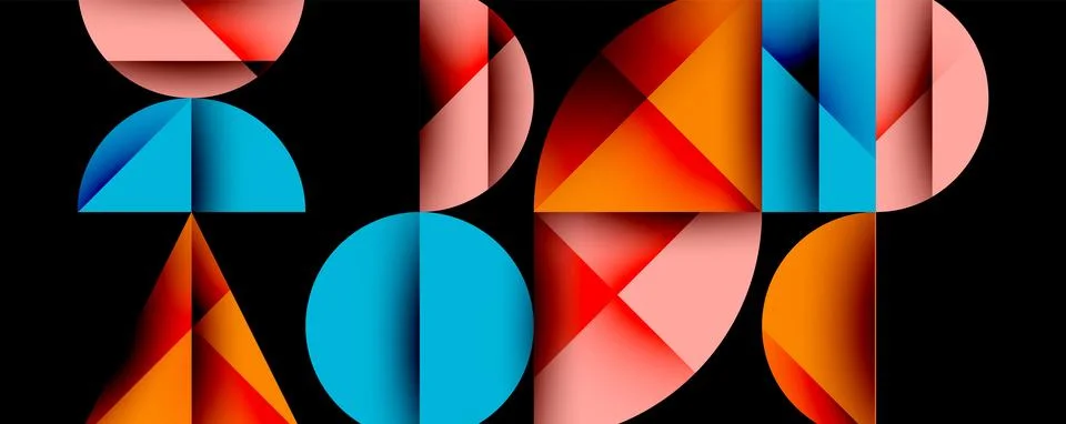 Abstract geometric pattern with intersecting circles and triangles in gradients. Illustrazione stock