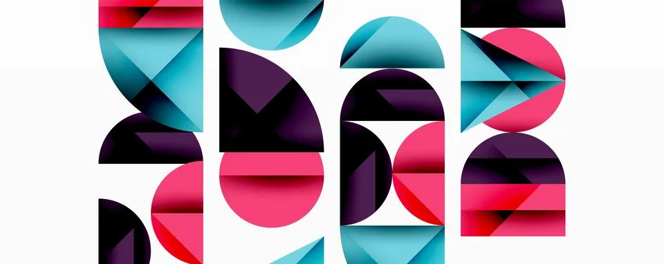 Abstract geometric pattern with intersecting circles and triangles in gradients. イラスト素材