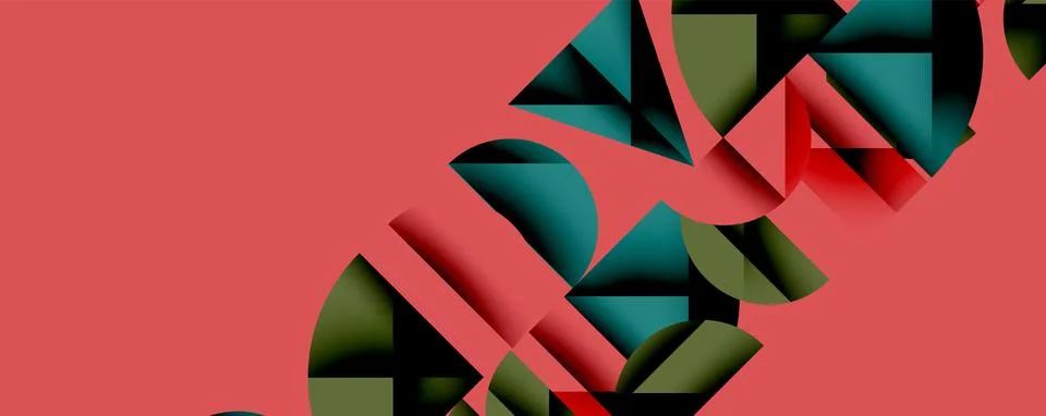 Abstract geometric pattern with intersecting circles and triangles in gradients. Illustrazione stock