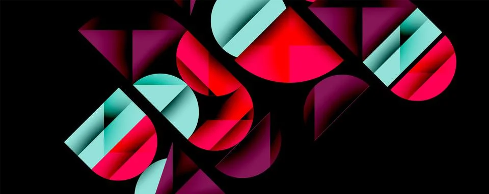 Abstract geometric pattern with intersecting circles and triangles in gradients. Stock Illustration