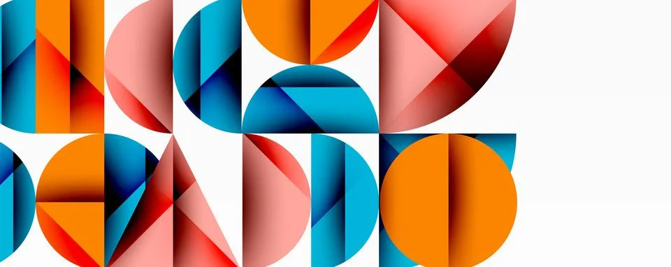 Abstract geometric pattern with intersecting circles and triangles in gradients. Illustrazione stock