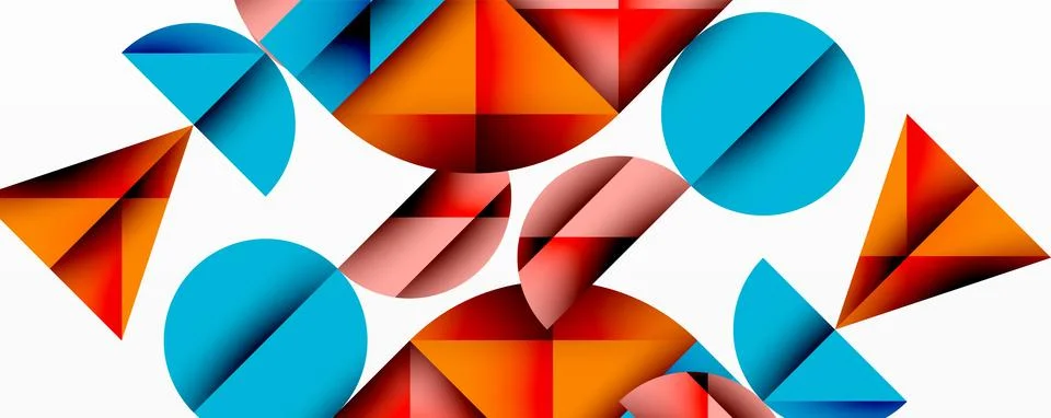 Abstract geometric pattern with intersecting circles and triangles in gradients. Illustrazione stock