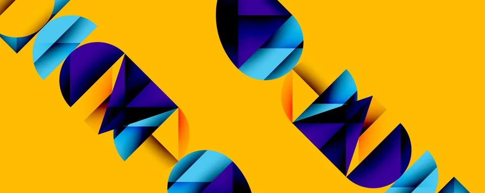 Abstract geometric pattern with intersecting circles and triangles in gradients. Illustrazione stock