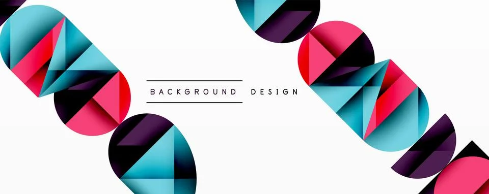 Abstract geometric pattern with intersecting circles and triangles in gradients. Illustrazione stock