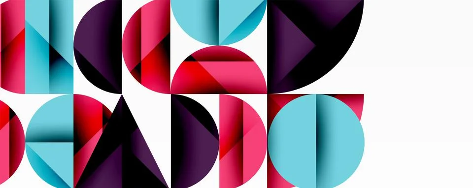 Abstract geometric pattern with intersecting circles and triangles in gradients. Stock Illustration