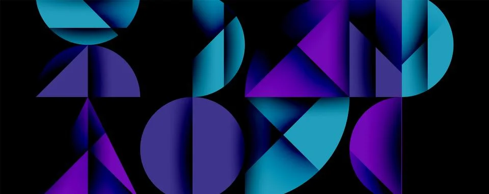 Abstract geometric pattern with intersecting circles and triangles in gradients. Illustrazione stock