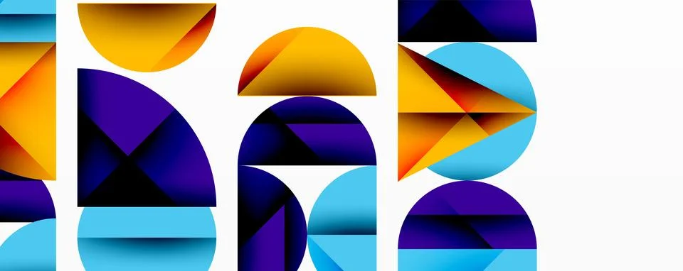 Abstract geometric pattern with intersecting circles and triangles in gradients. Stock Illustration