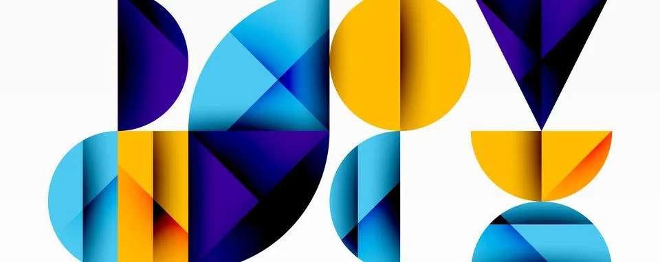 Abstract geometric pattern with intersecting circles and triangles in gradients. Stock Illustration