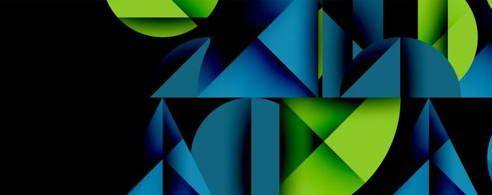 Abstract geometric pattern with intersecting circles and triangles in gradients. Stock Illustration