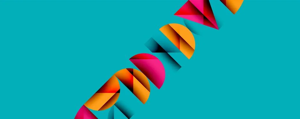 Abstract geometric pattern with intersecting circles and triangles in gradients. Illustrazione stock