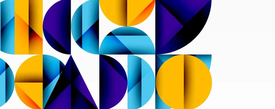 Abstract geometric pattern with intersecting circles and triangles in gradients. Illustrazione stock